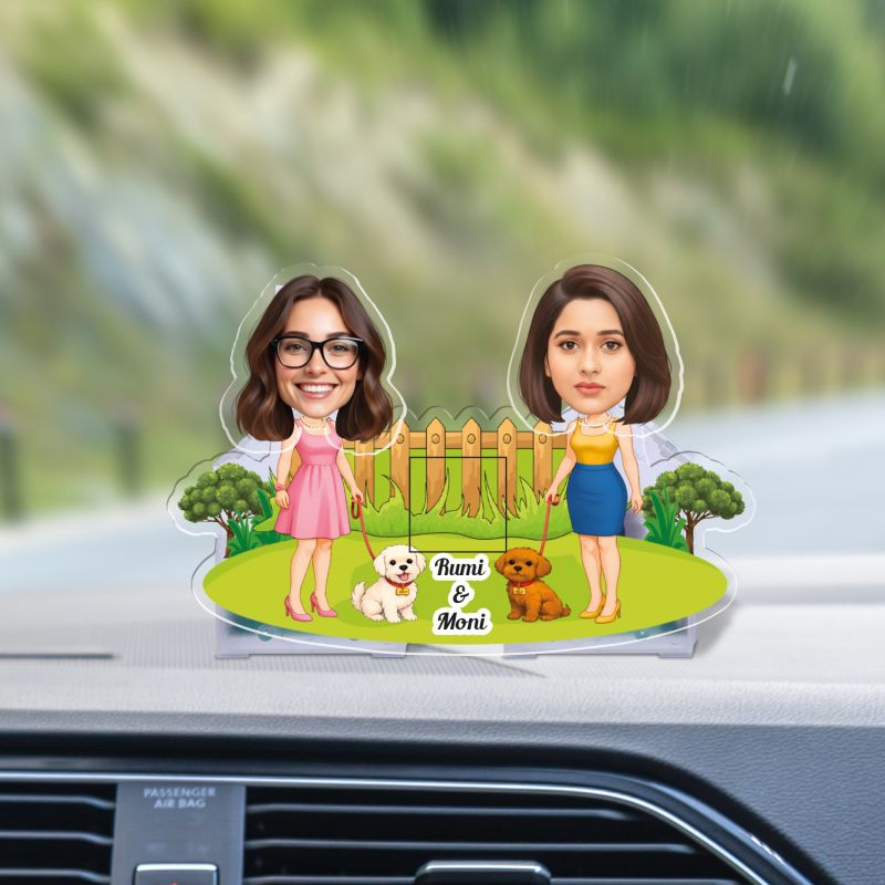 Personalized Bobblehead Caricature with Shaking Head Feature Custom with Face Cutout Photo & Name Battery Powered Tabletop Decor Funny Gift for Sisters, Bestie & Siblings